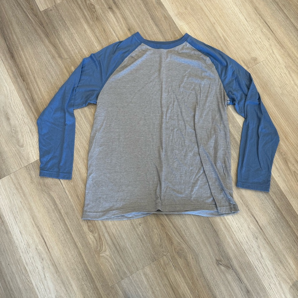George Gray Body with Blue Raglan Long Sleeve Tee baseball tee men’s